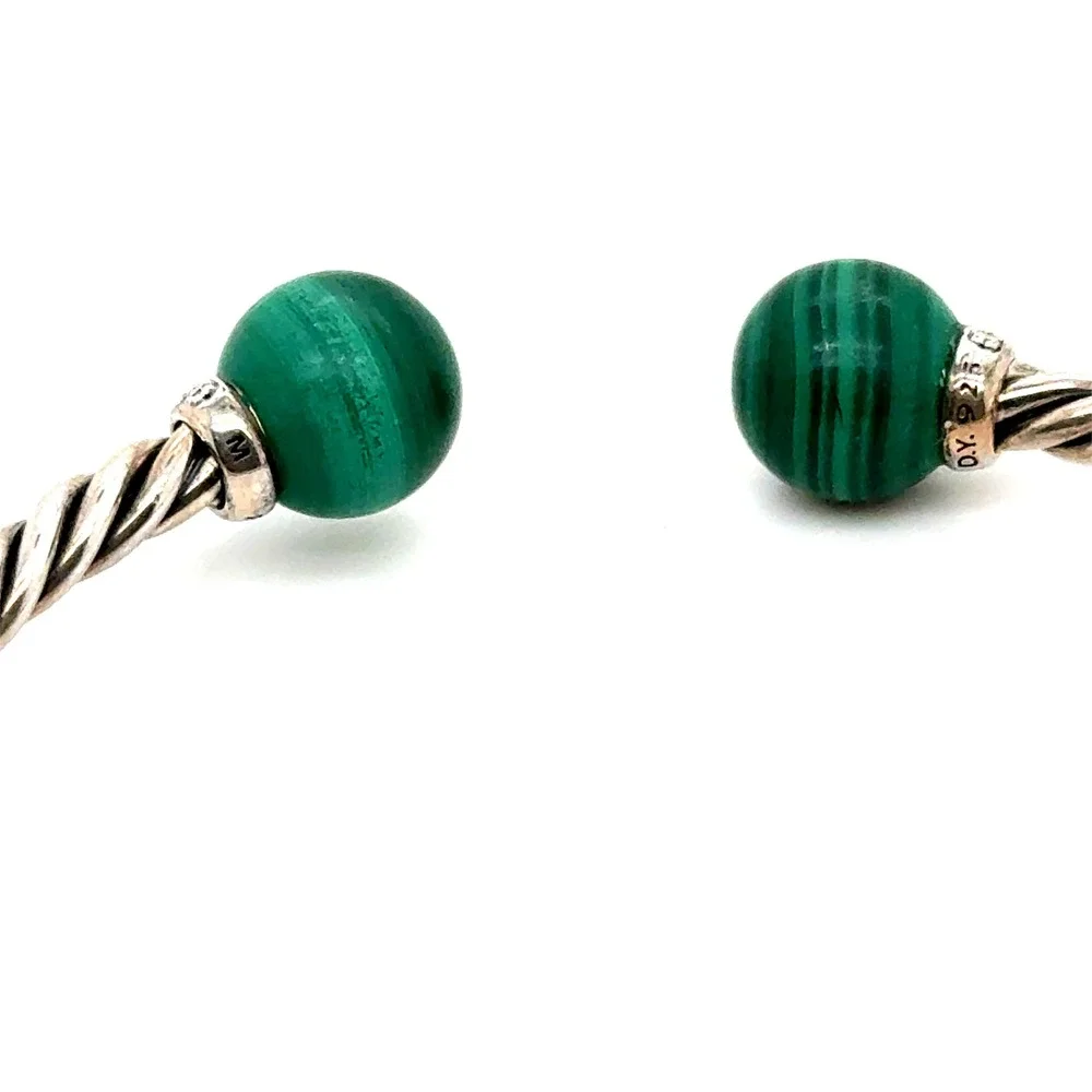 David Yurman Solari Malachite Diamond Sterling Silver Cable Bypass Bracelet M